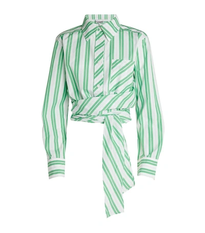 Shop Ganni Striped Tie-detail Shirt In Green