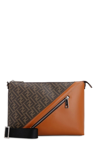 Shop Fendi Coated Canvas Pouch In Brown