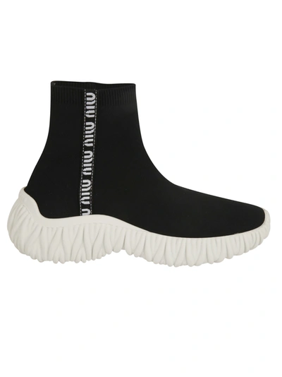 Shop Miu Miu Knit Logo Sock Sneakers