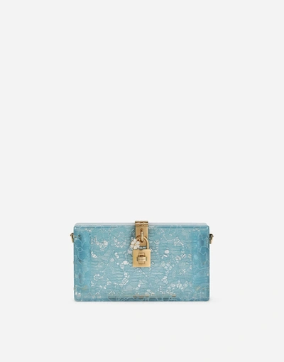 Shop Dolce & Gabbana Acrylic Glass And Lace Dolce Box Clutch In Teal