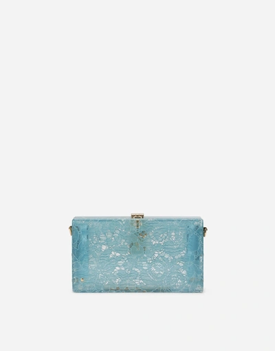 Shop Dolce & Gabbana Acrylic Glass And Lace Dolce Box Clutch In Teal