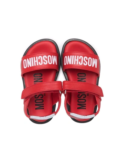 Shop Moschino Logo-print Touch-strap Sandals In Red