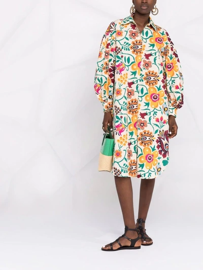 Shop La Doublej Floral-print Cotton Shirt Dress In Neutrals