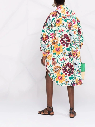 Shop La Doublej Floral-print Cotton Shirt Dress In Neutrals