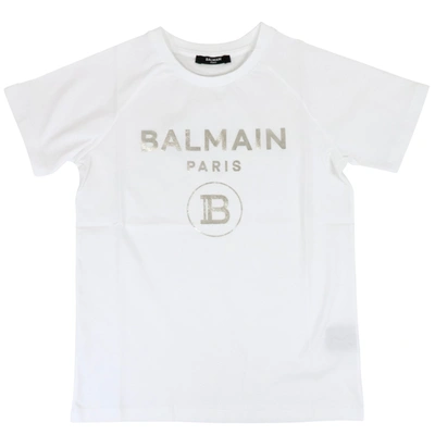 Shop Balmain Cotton T-shirt In White / Silver