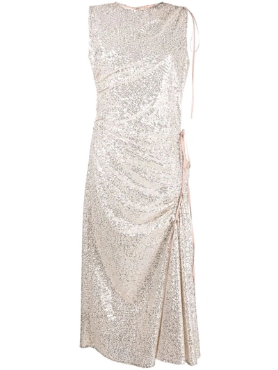 Shop N°21 Silver Sequin Ruched Dress In Argento