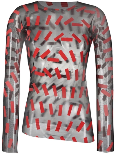 Shop Maison Margiela Red Geometric-print Sheer Top In Nero