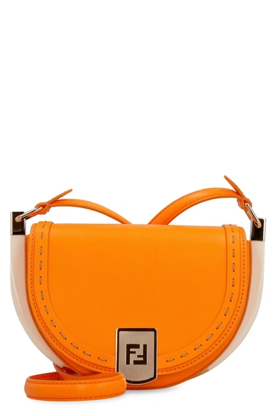 Shop Fendi Moonlight Leather Crossbody Bag In Orange