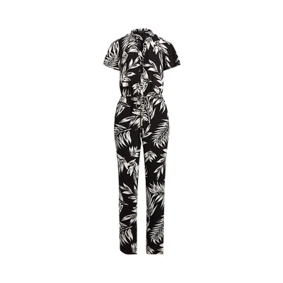 Shop Lauren Ralph Lauren Palm-print Crepe Jumpsuit In Black/colonial Cream