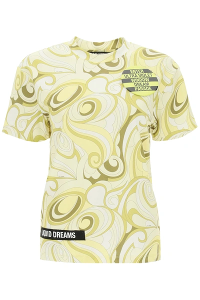 Shop Raf Simons Printed T-shirt With Brooch In Yellow,green