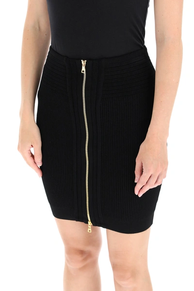 Shop Balmain Mini Skirt With Zip In Black