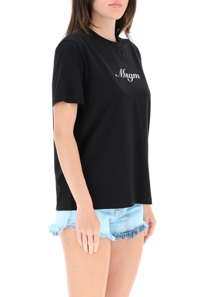 Shop Msgm Italic Logo T-shirt In Black,white