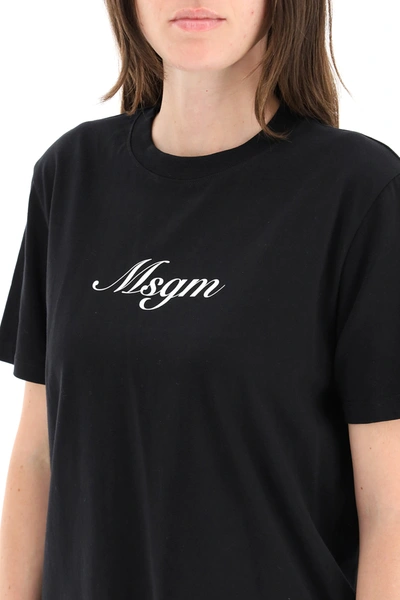 Shop Msgm Italic Logo T-shirt In Black,white