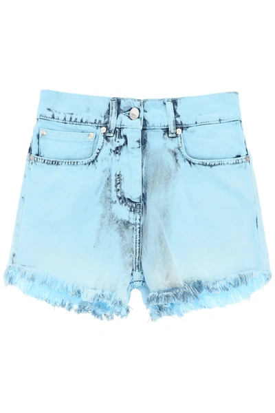 Shop Msgm Tie-dye Denim Shorts In Light Blue