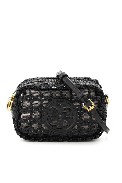 Shop Tory Burch Perry Bombe' Woven Mini Camera Bag In Black