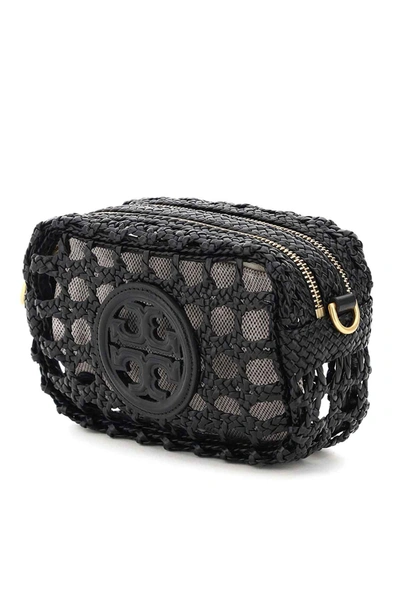 Shop Tory Burch Perry Bombe' Woven Mini Camera Bag In Black