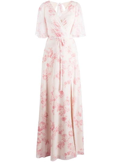 Shop Marchesa Notte Bridesmaids Floral-print Short-sleeve Gown In Rosa