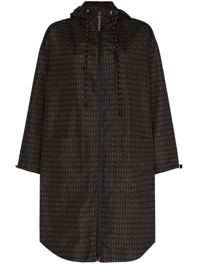 Shop Fendi Ff Interlace Oversized Hooded Coat In Braun