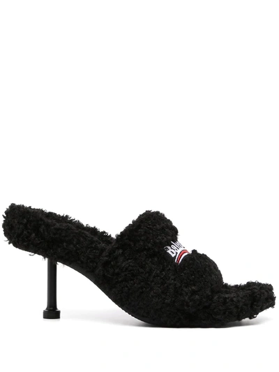 Shop Balenciaga Furry 80mm Sandals In Schwarz