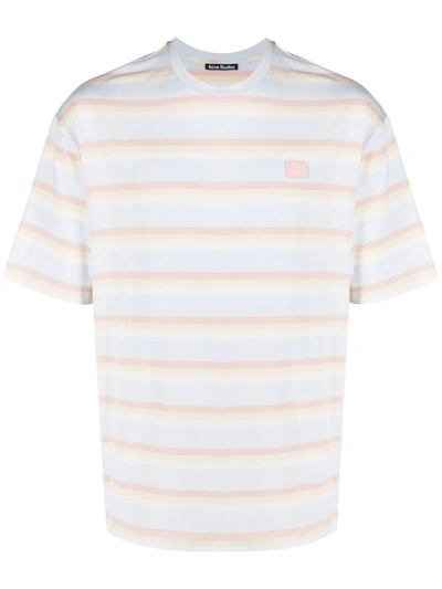 Shop Acne Studios Face-patch Striped T-shirt In Blue