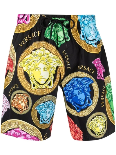 Shop Versace Medusa-print Long Swim Shorts In Schwarz