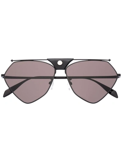 Shop Alexander Mcqueen Abstract Pilot Frame Sunglasses In Black