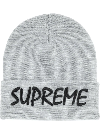 Supreme Radar Knitted Beanie Hat In Grey