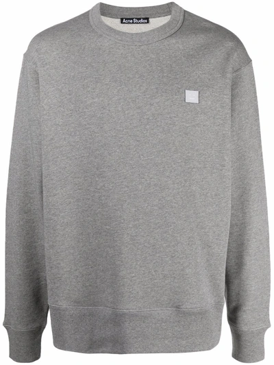 Shop Acne Studios Face-patch Crew Neck Sweatshirt In Grey
