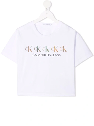 Shop Calvin Klein Iridescent Logo-print Boxy T-shirt In 白色