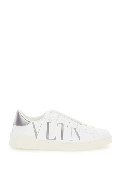 Shop Valentino Open Vltn Sneakers In White,silver