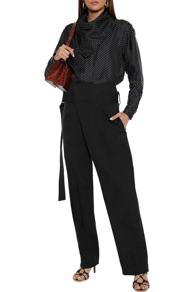 Shop Victoria Beckham Belted Pleated Cotton-blend Twill Straight-leg Pants In Black