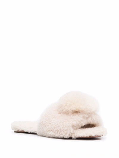 Aquazzura Off Duty Foxy Shearling & Alpaca Pom-pom Slides In Neutrals