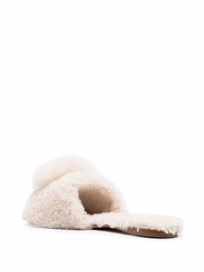 Aquazzura Off Duty Foxy Shearling & Alpaca Pom-pom Slides In Neutrals