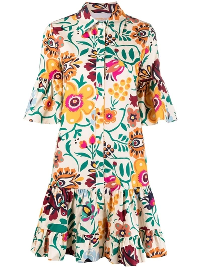 Shop La Doublej Ruffled Floral-print Cotton Dress In Neutrals