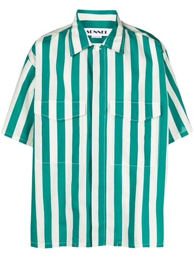 Shop Sunnei Stripe-print Oversized Shirt In Green