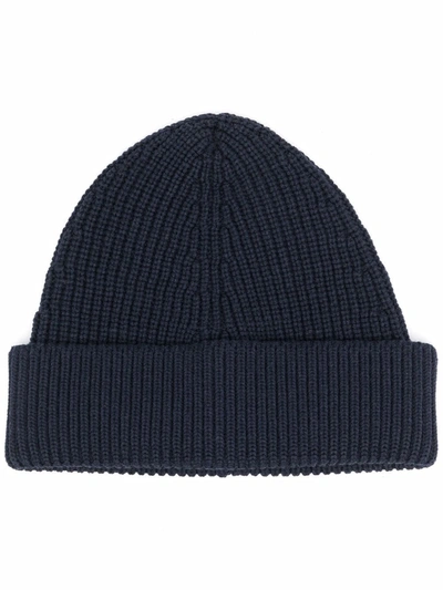 Shop Maison Margiela Ribbed Knit Beanie Hat In Blue