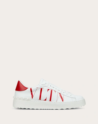 Shop Valentino Garavani Vltn Open Sneaker In Calfskin Leather In White/pure Red