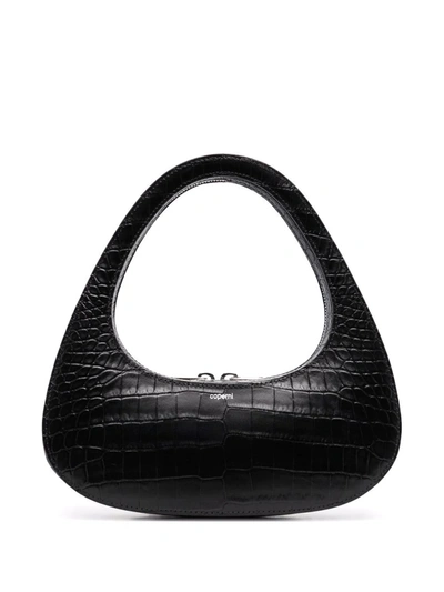 Shop Coperni Swipe Crocodile-effect Triangular Tote Bag In Black