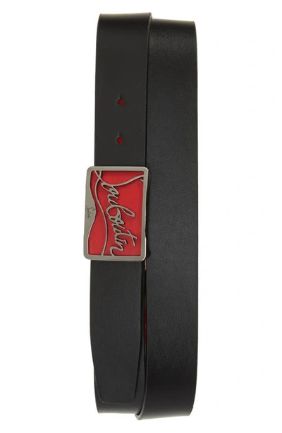 Shop Christian Louboutin Ricky Logo Buckle Leather Belt In Black