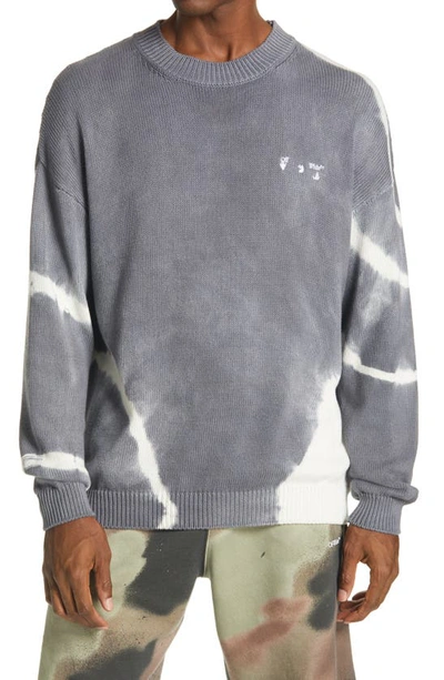 Shop Off-white Tie Dye Logo Cotton Sweater In Dark Grey Black