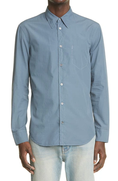 Shop Maison Margiela Faux Pocket Button-up Shirt In Steel Blue
