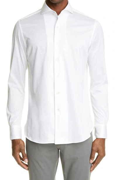 Shop Canali Trim Fit Jersey Button-up Shirt In White