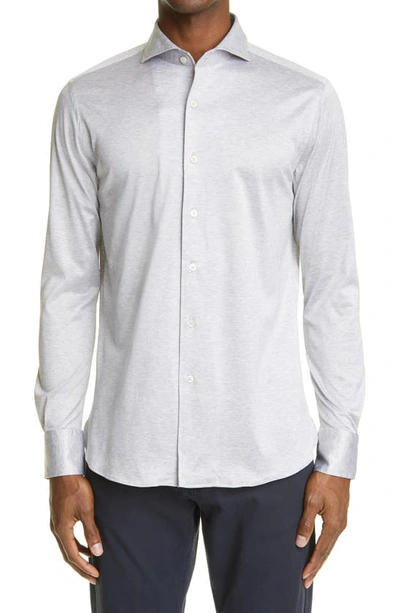 Shop Canali Trim Fit Jersey Button-up Shirt In Light Grey
