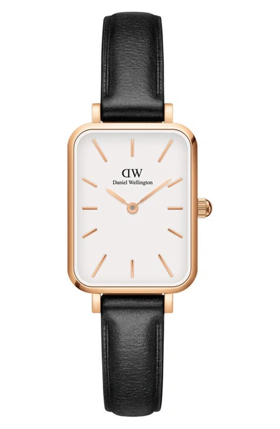 Shop Daniel Wellington Quadro Sheffield Leather Strap Watch, 20mm X 26mm In Rose Gold/white