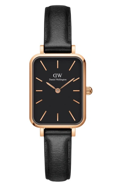 Shop Daniel Wellington Quadro Sheffield Leather Strap Watch, 20mm X 26mm In Rose Gold/black