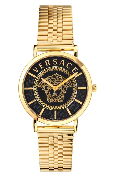 Shop Versace V-essential Mesh Strap Watch, 36mm In Gold
