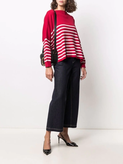 Valentino Oversized Boat-neck Striped Cotton Sweater In Red