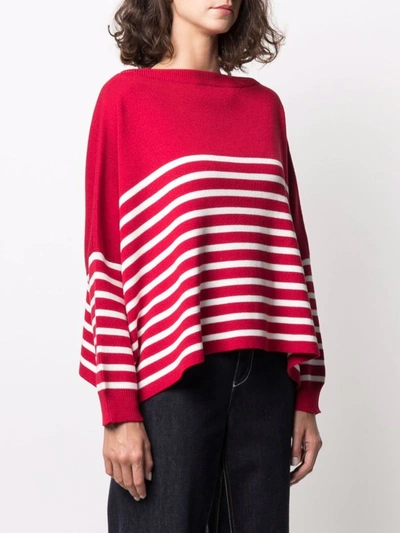 Valentino Oversized Boat-neck Striped Cotton Sweater In Red
