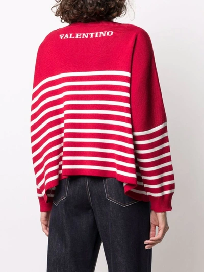 Valentino Oversized Boat-neck Striped Cotton Sweater In Red