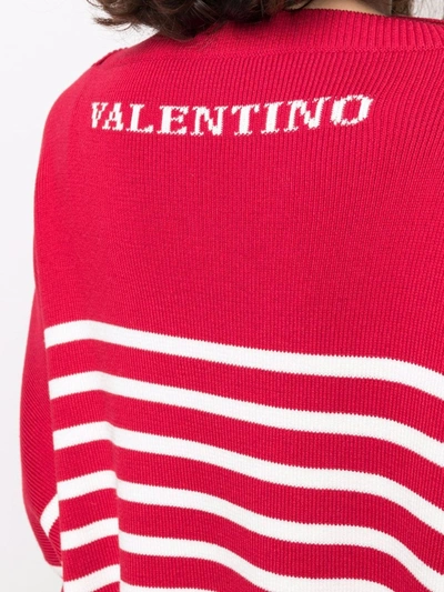 Valentino Oversized Boat-neck Striped Cotton Sweater In Red